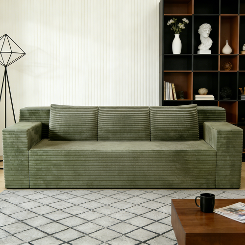 71 inch  Corduroy L-Shaped Deep-Seat 3-Seater Sofa, No Assembly Required