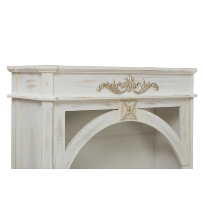 65-Inch Antique White 4-Tier Tall Bookcase for Living Room Office