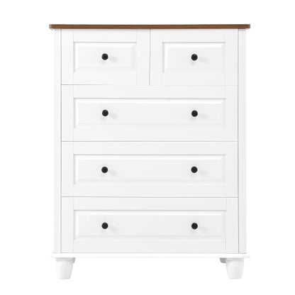 White Dresser with 5 Drawers, Tall Chest of Drawers, 5 Drawer Dresser with Deep Space, Wood Storage Cabinet for Living Room, Hallway, Office, White