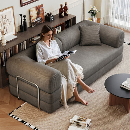 78.8 inch  Grey Boneless Corduroy Convertible Compressed Floor Sofa Bed, No Assembly