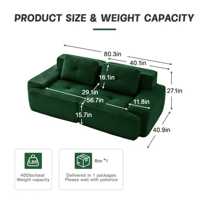 82 inch  Green Corduroy L-Shape Modular Sectional Sofa, No Assembly Required