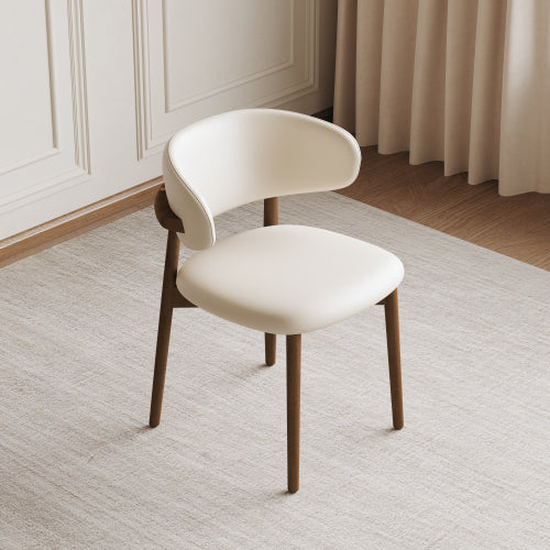 Mid-Century Wood Dining Chairs with PU Upholstery, Set of 2, White