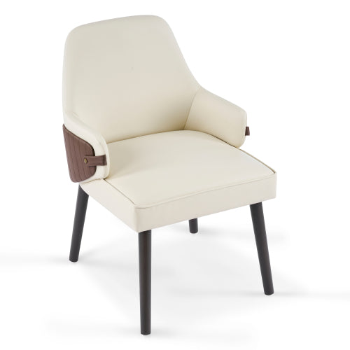 Set of 2 Beige & Brown Two-Tone Fabric Arm Dining Chairs, Multi-Material Frame 300lbs Weight Capacity