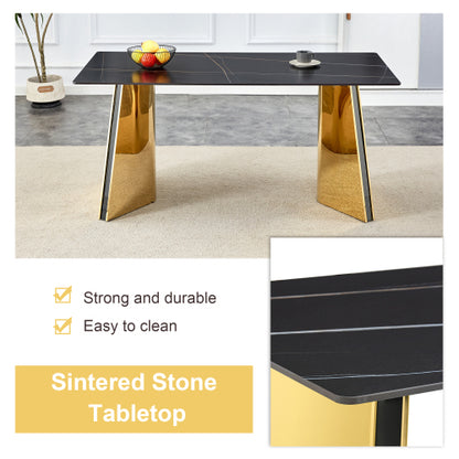 Black Marble Pattern Slab Table with Golden Butterfly Legs