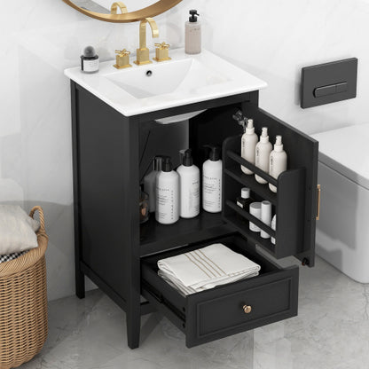 20" Bathroom Vanity with Sink, Bathroom Cabinet with A Door, Door Shelf Storage and Adiustable Foot Pads, A Drawer, Black