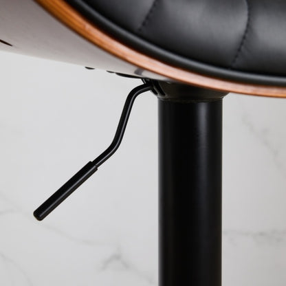 Walnut Bentwood Bar Stools Mid Century Modern Adjustable Counter Height Black Leather Upholstered 360°Swivel Bar Chairs for Kitchen Island/Dining Room/Cafe,Beige,Set of 2