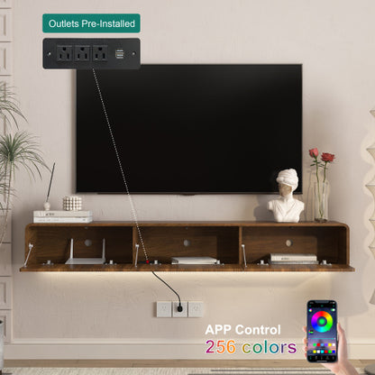 69 Inch Wall Mount Floating LED TV Stand 16 RGB Lights Thickened Board for 55-65 Inch TVs