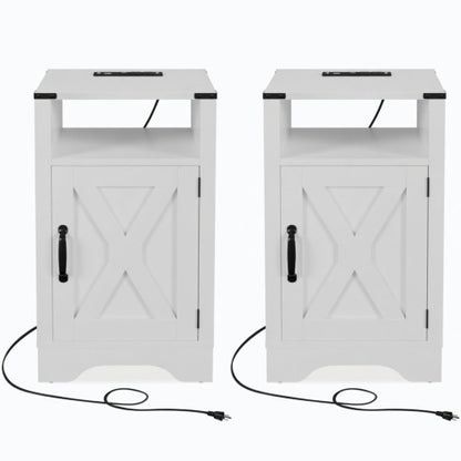 2-Pack 16inch White Farmhouse Charging Nightstand