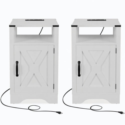 2-Pack 16inch White Farmhouse Charging Nightstand