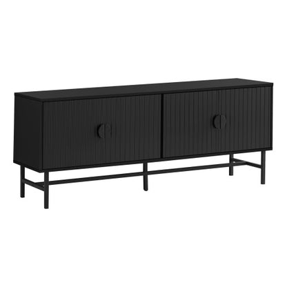 Black 60 inch TV Stand with Ribbed Doors and Storage Cabinets