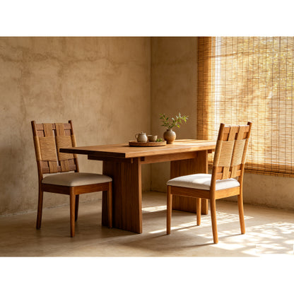 Paper Rope Back Rubberwood Dining Chairs with Linen Seats, Set of 2, Beige/Natural
