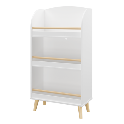 Kids 3-Tier Bookshelf and Toy Storage Organizer with Pine Legs, White