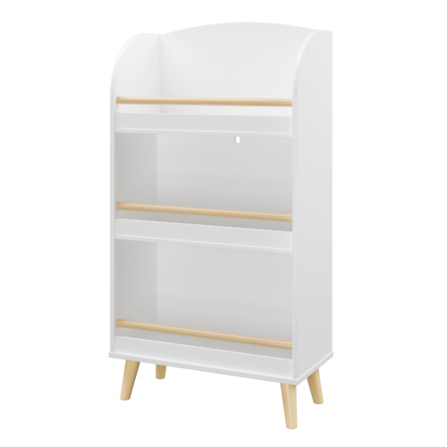 Kids 3-Tier Bookshelf and Toy Storage Organizer with Pine Legs, White