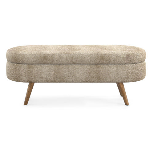Ottoman Oval Storage Bench,Rubber Wood Legs, Gray (43.5inch x16inch x16inch )Brown