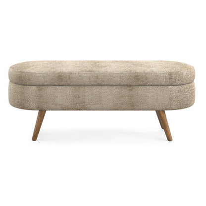 Ottoman Oval Storage Bench,Rubber Wood Legs, Gray (43.5inch x16inch x16inch )Brown
