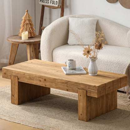 Rectangular Farmhouse Solid Wood Coffee Table, Low Profile Rustic Accent Table