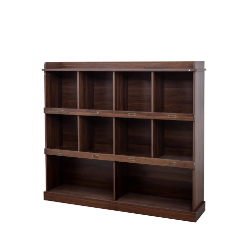 Walnut 10-Shelf Bookcase Cubby Storage Organizer Display Cabinet