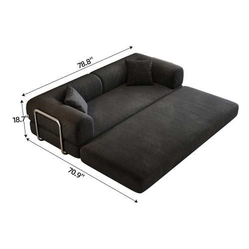 78.8 inch  Black Boneless Corduroy Convertible Compressed Floor Sofa Bed, No Assembly