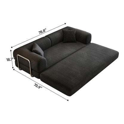 78.8 inch  Black Boneless Corduroy Convertible Compressed Floor Sofa Bed, No Assembly