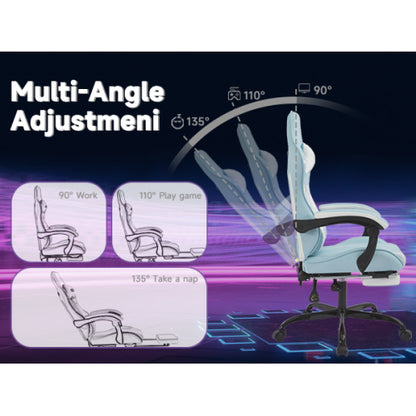 Gaming chair, Computer Chair Ergonomic Chair with Footrest Office Chair Ergonomic Computer Chair with Lumbar Backrest Bluewhite