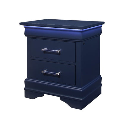 Charlston Blue 2-Drawer Nightstand with LED Lighting, Modern Bedside Storage Cabinet