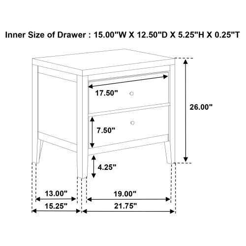 Dark Cocoa 2-Drawer Wood Nightstand with Nickel Hardware