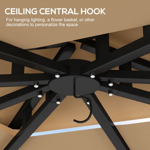 Outsunny 10' x 12' Patio Gazebo with Netting, Double Roof Outdoor Gazebo Canopy Shelter, Solid Metal Frame for Garden, Lawn, Backyard, Deck, Beige