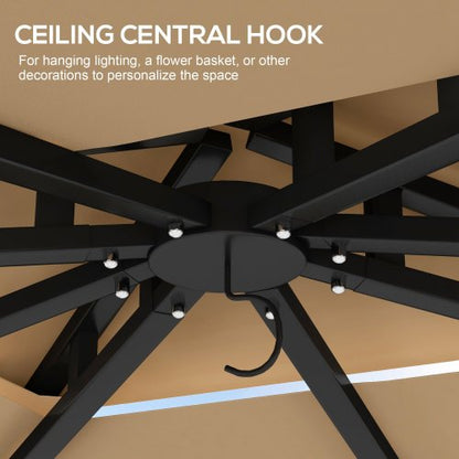 Outsunny 10' x 12' Patio Gazebo with Netting, Double Roof Outdoor Gazebo Canopy Shelter, Solid Metal Frame for Garden, Lawn, Backyard, Deck, Beige