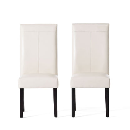 T-Stitch PU Leather Dining Chairs with Tapered Legs, Set of 2, Ivory