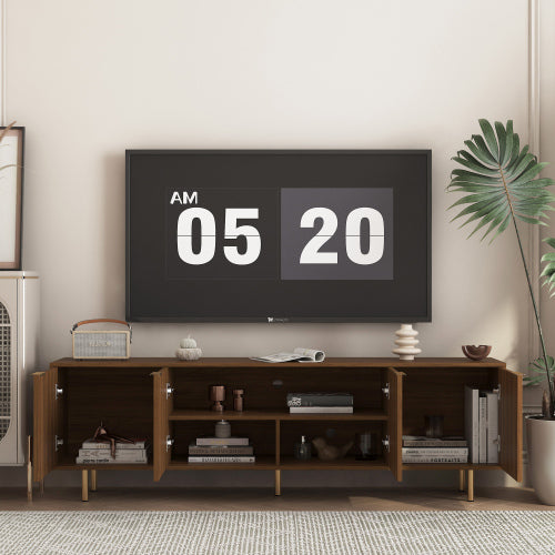 68 Inch wood Fluted MDF TV Stand with Gold Metal Legs 4 Storage Cabinets for 55+ Inch TV