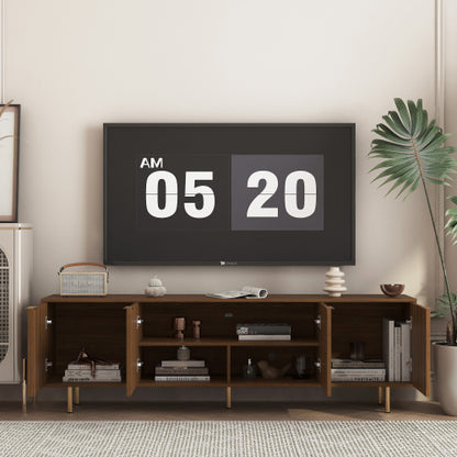 68 Inch wood Fluted MDF TV Stand with Gold Metal Legs 4 Storage Cabinets for 55+ Inch TV