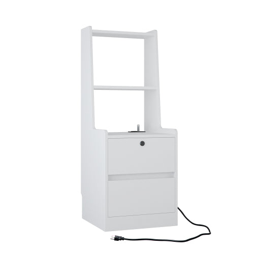 White 2 Pack Smart Nightstand, Voice Control Night Light & Charging Station with Lockable Cabinet