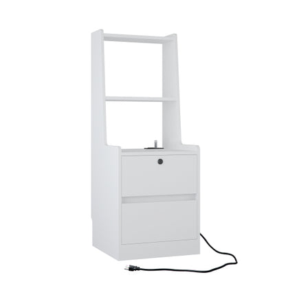 White 2 Pack Smart Nightstand, Voice Control Night Light & Charging Station with Lockable Cabinet
