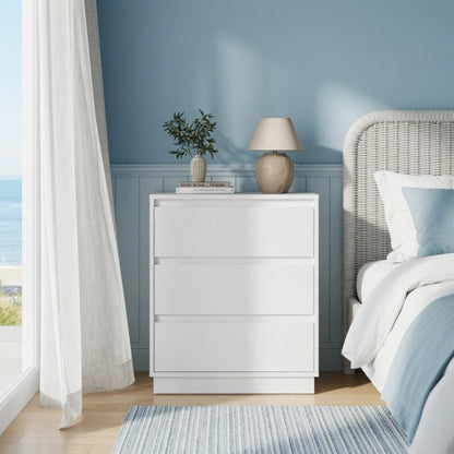 23.6inch Wide 3 Drawer Modern Nightstand, White Storage Bedside Table with Soft Close Drawers