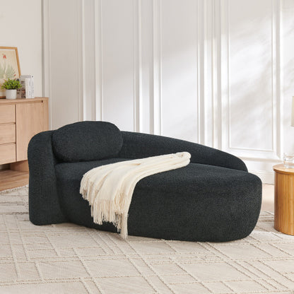 Black Modern Oval Bouclé Lazy Lounge Chair,Integrated Backrest & Side Armrest