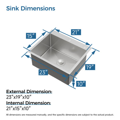 Stainless Steel Kitchen Sink, 23″x19″ Single Bowl, Overmount Handmade Sink in Dark Gray, with US Standard Drain and Hook