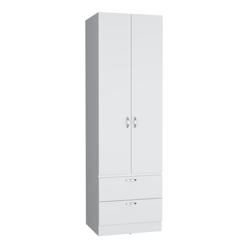 76" High Armoire Wardrove Closet with 2 Drawers, Double Door Cabinet , One Shelf and Hanging Rod, Bedroom Clothes Storage Cabinet Organizer