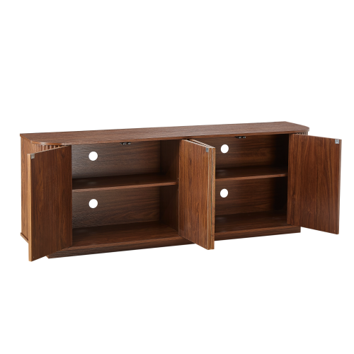 Walnut Wave Pattern Sideboard TV Stand 64 Inch Wide Storage Cabinet with Push to Open Doors