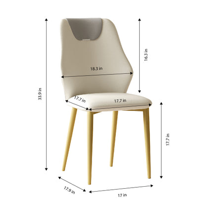 Set of 2 Miller White & Gray PU Dining Chairs, Gold-Plated Carbon Steel Leg 330lbs Weight Capacity
