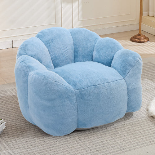 Blue Lotus-Shape Compression Bean Bag Sofa with Pull Ring, No Assembly