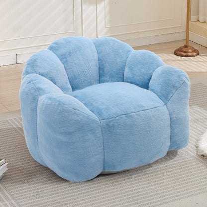 Blue Lotus-Shape Compression Bean Bag Sofa with Pull Ring, No Assembly