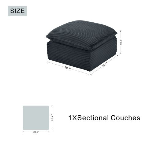 Grey Modular Compression Square Ottoman, Vacuum Packed Upholstered Footrest for Sectional Sofa, No Assembly