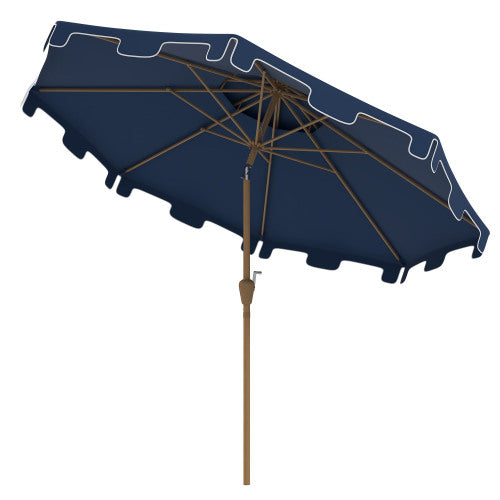 9' Patio Umbrella with Push Button Tilt and Crank, Double Top Ruffled Outdoor Market Table Umbrella with 8 Ribs, for Garden, Deck, Pool, Dark Blue
