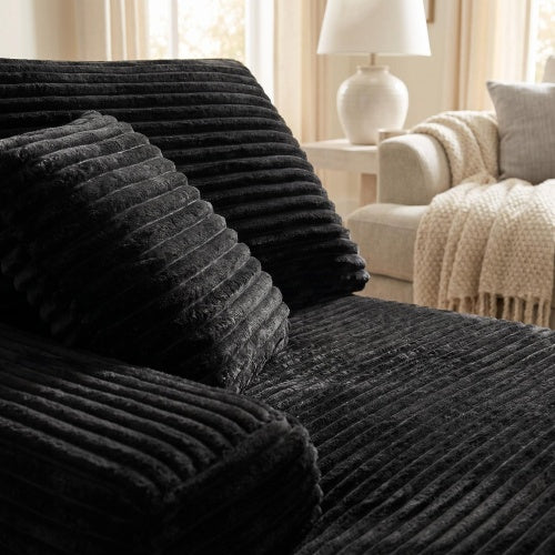 Black Corduroy Leg-Free Floor-Hugging Compressed Armless Single Modular Accent Chair for Living-Room Bedroom