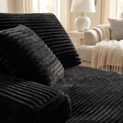 Black Corduroy Leg-Free Floor-Hugging Compressed Armless Single Modular Accent Chair for Living-Room Bedroom