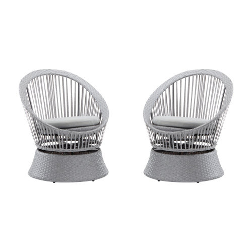 [Set of 2] 26.7" Modern Silver Grey Swivel Wicker Lounge Chair with PE Rattan and Iron Frame