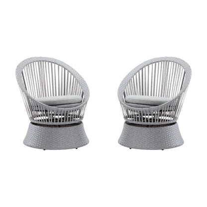 [Set of 2] 26.7" Modern Silver Grey Swivel Wicker Lounge Chair with PE Rattan and Iron Frame