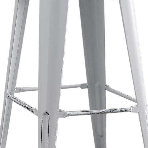 Backless Modern Light Weight Industrial Contemporary Rustic Vintage Costal Metal Bar Stools Without Back and 4 Leg Design (Set of 2) (30inch Seat, Distressed White)