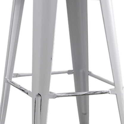 Backless Modern Light Weight Industrial Contemporary Rustic Vintage Costal Metal Bar Stools Without Back and 4 Leg Design (Set of 2) (30inch Seat, Distressed White)