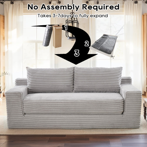 Grey Memory-Foam Compressed Corduroy Convertible Loveseat, No Assembly
